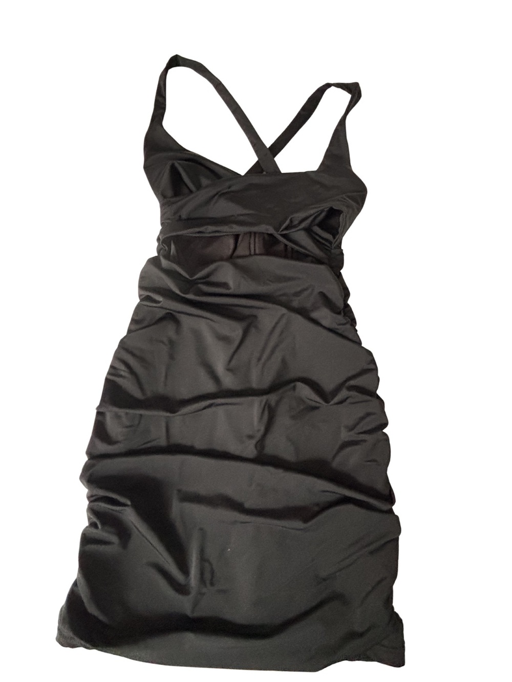 Fiestar black ruched bodycon cocktail dress with cutout